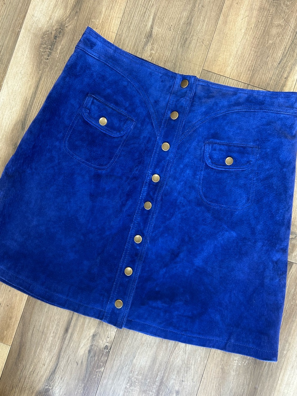 Vibrant Blue Anthropologie Suede Button Skirt